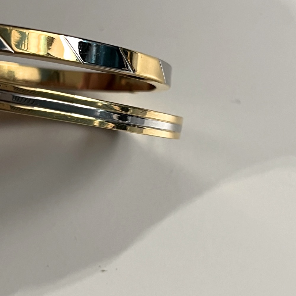 Estate 2 toned/2 14k & Rhodium Plated Gold Hinged Bangle Bracelet Heavy Vintage - Picture 5 of 7